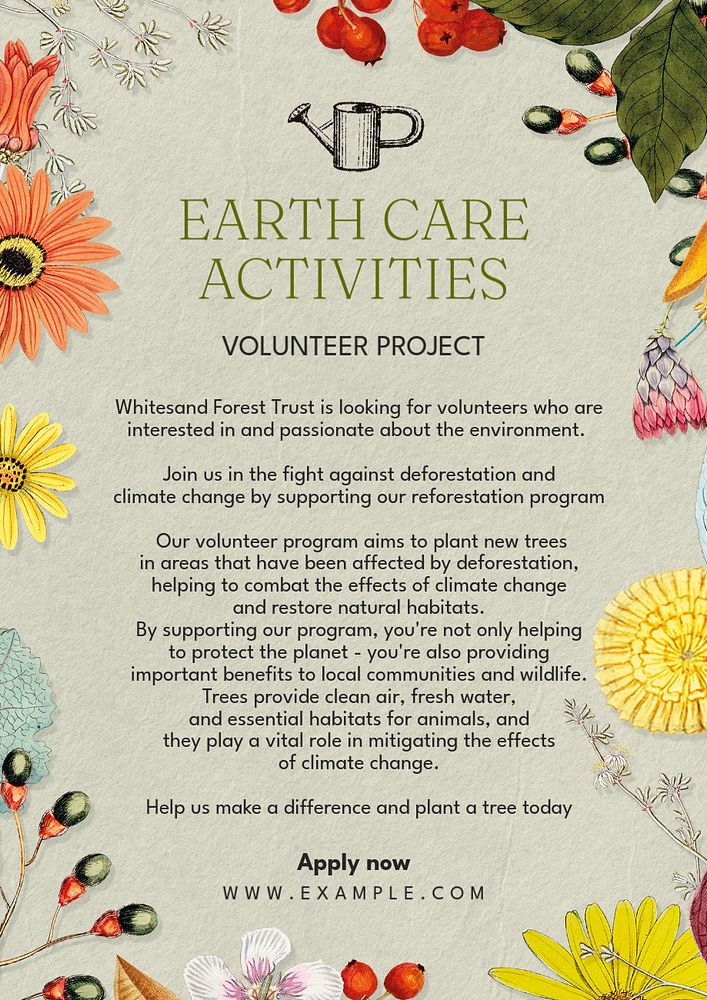 Earth care activities poster template, editable text & design