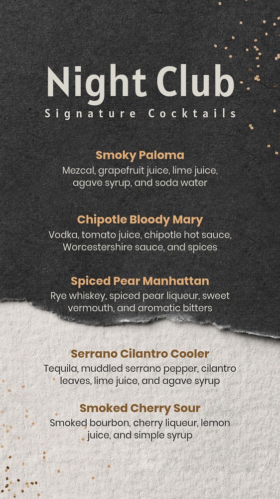 Cocktail menu Instagram story template, editable text