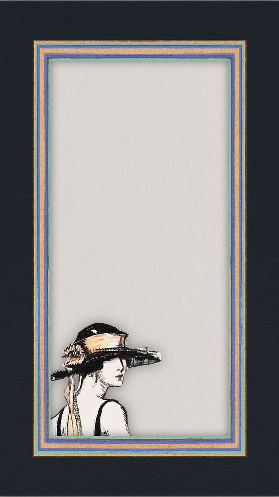 Vintage woman frame mobile wallpaper, editable art deco design