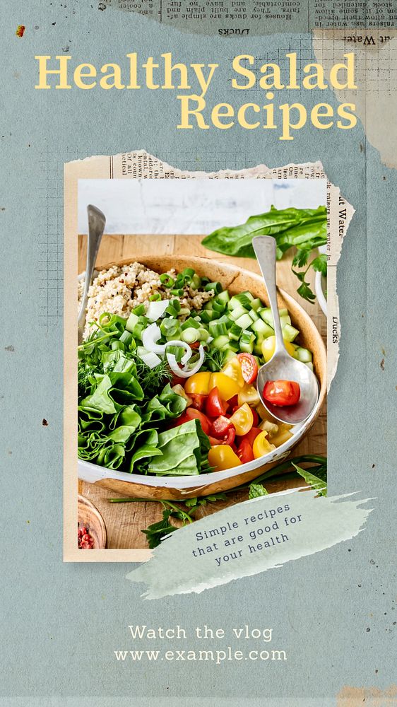 Healthy salad recipes Facebook story template, editable design