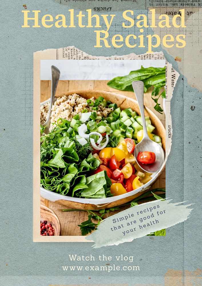 Healthy salad recipes poster template, editable text and design