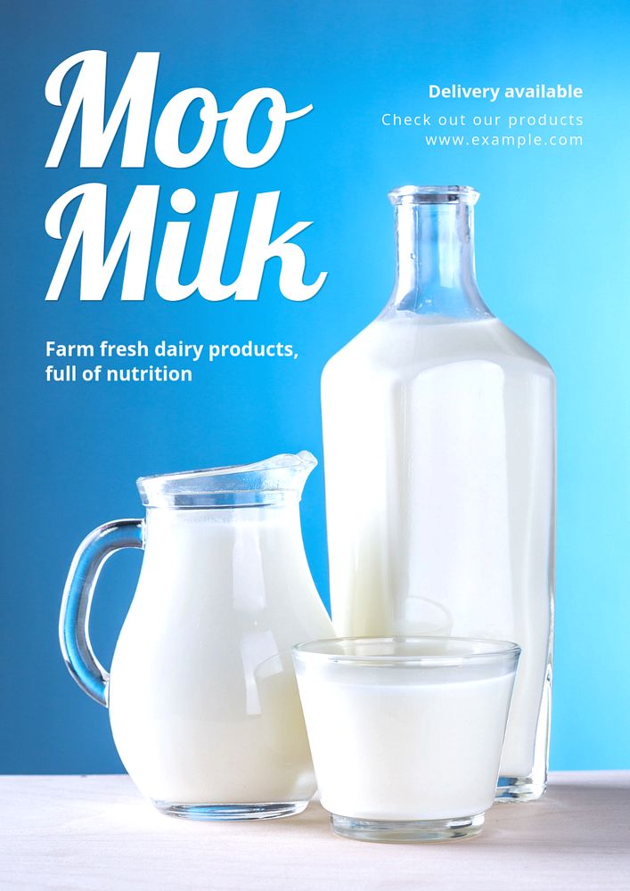 Cow milk poster template, editable text and design