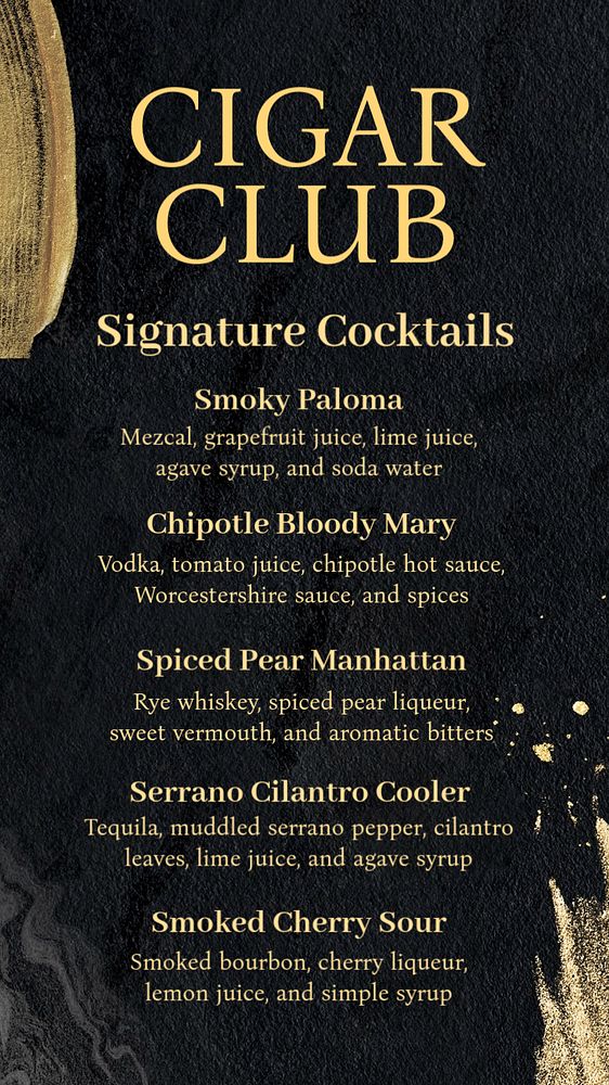 Cocktail menu Instagram story template, editable text