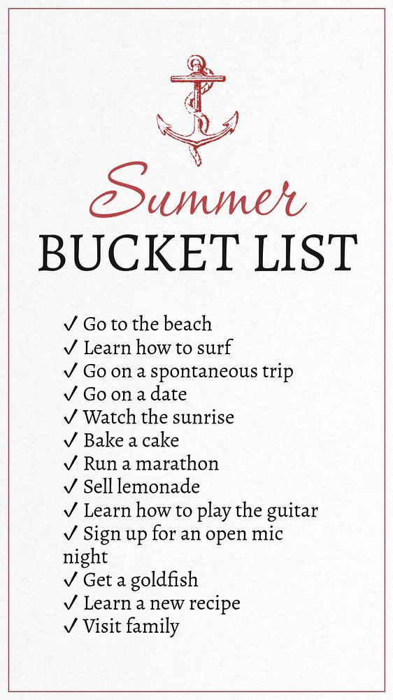 Summer bucket list Instagram story template, editable text