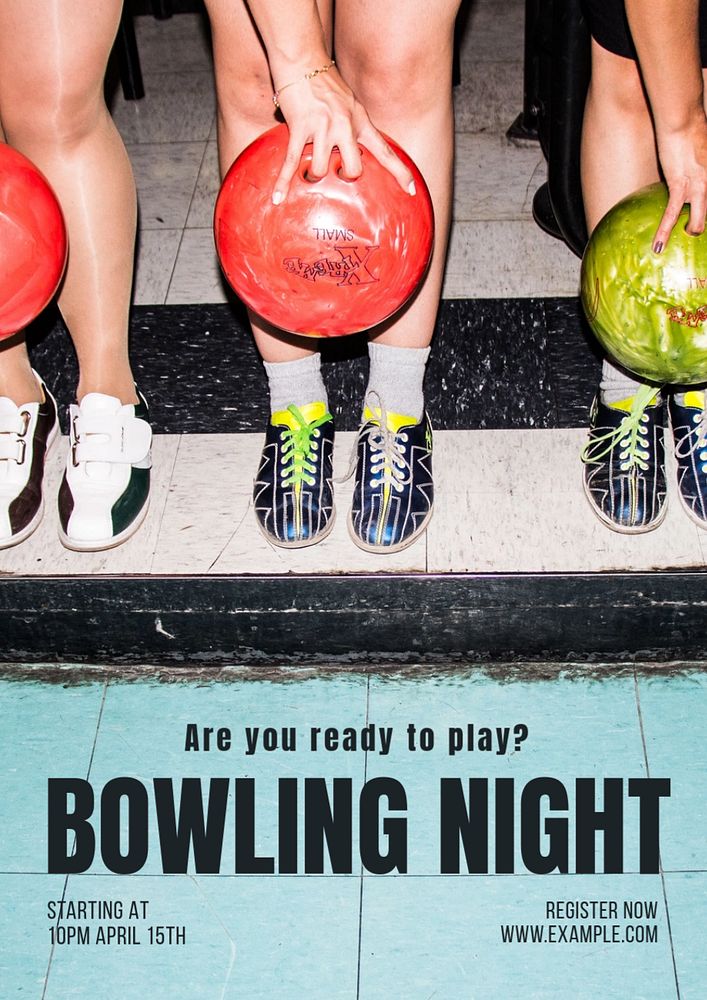 Bowling time poster template, editable text and design