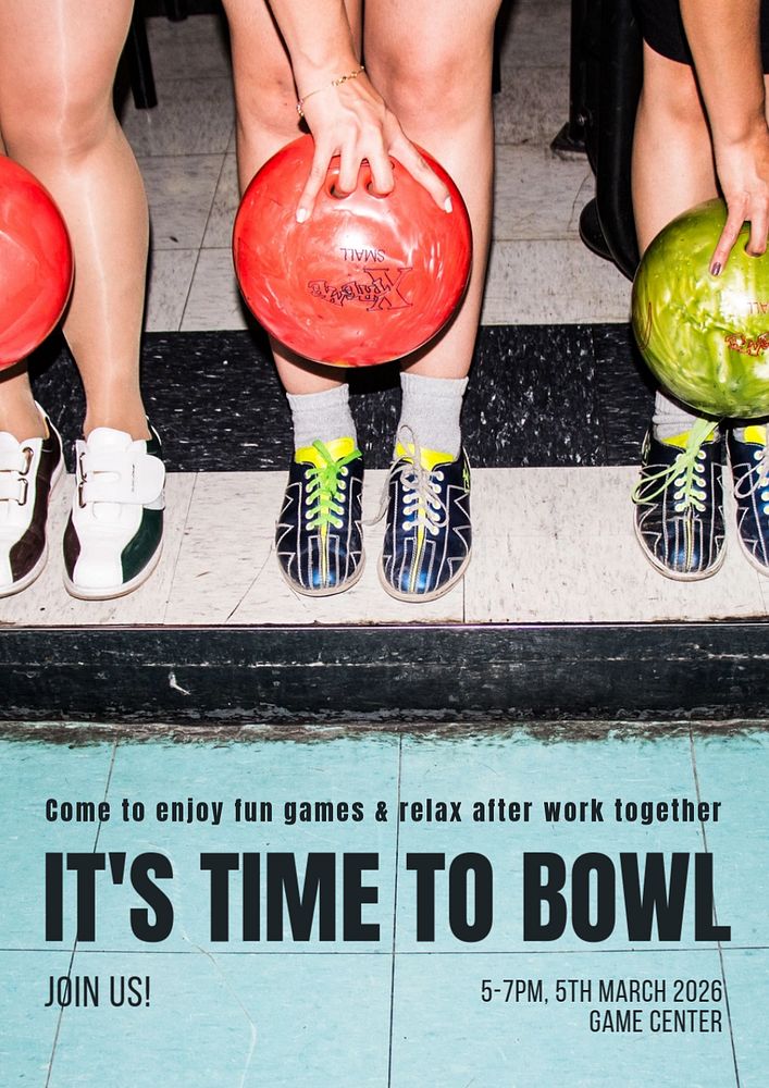 Bowling night poster template, editable text and design