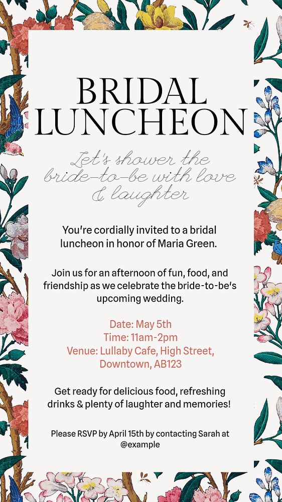 Bridal luncheon Instagram story template, editable text