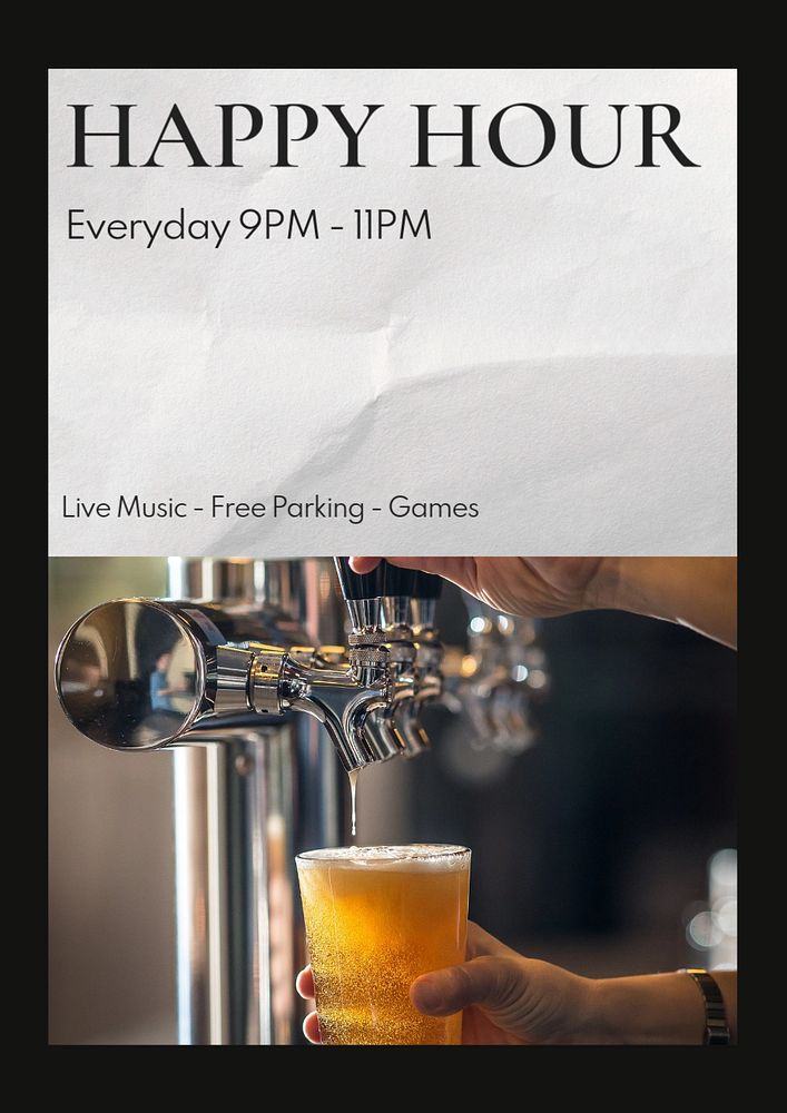 Happy hour poster template, editable text and design