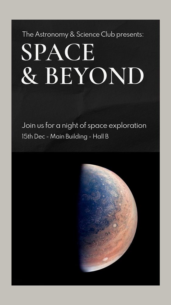 Space exploration  Instagram story template, editable text