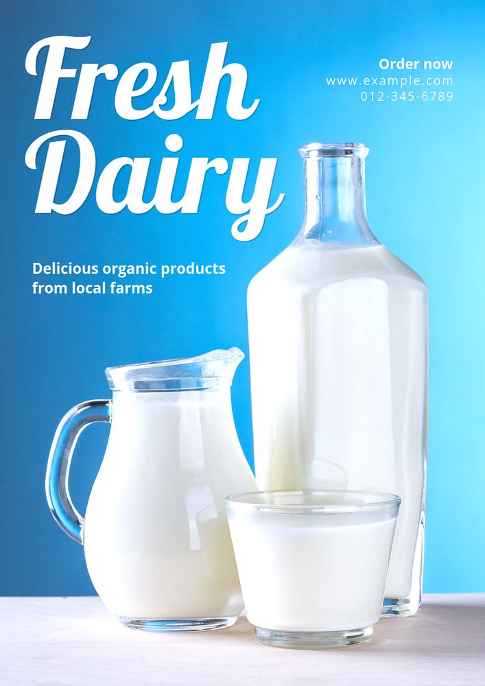 Fresh dairy products poster template, editable text and design