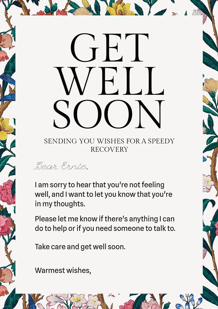 Get well soon poster template, editable text and design