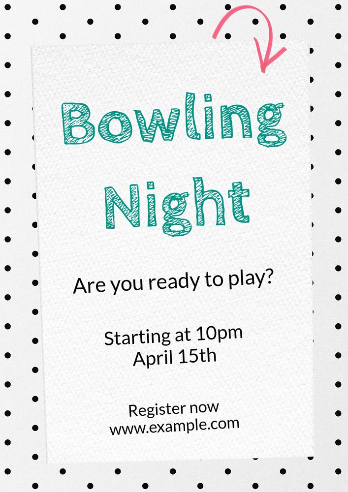 Bowling night poster template, editable text & design