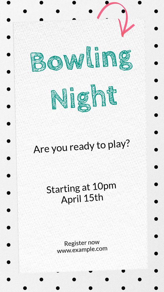 Bowling night Instagram story template, editable text