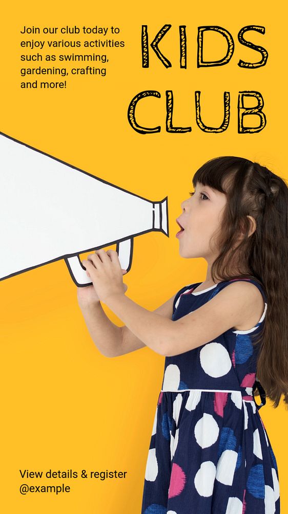 Kids club Instagram story template, editable text