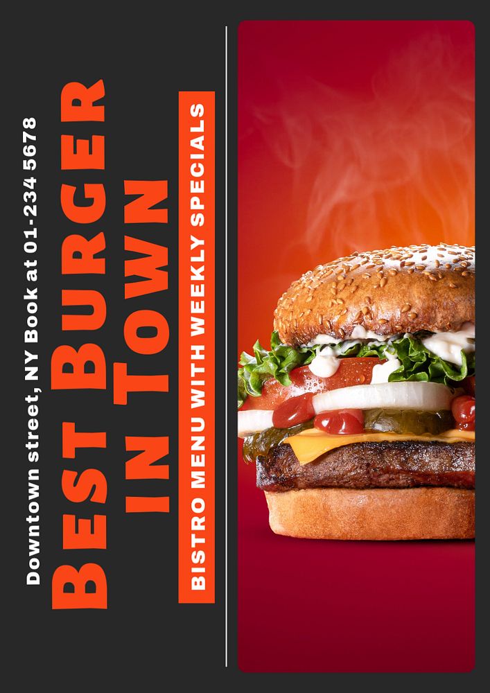 Burger shop poster template, editable text and design