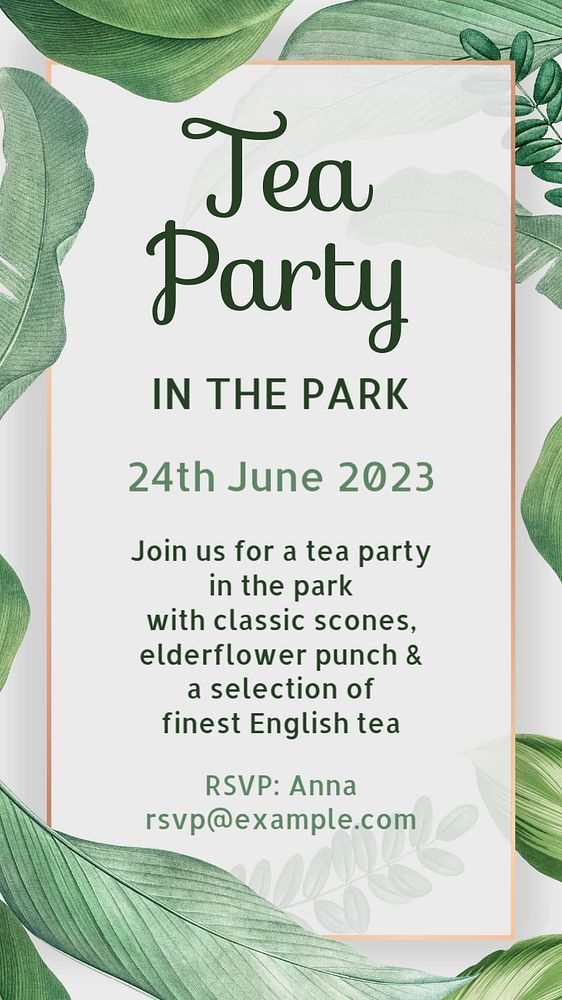 Park tea party Instagram story template, editable text