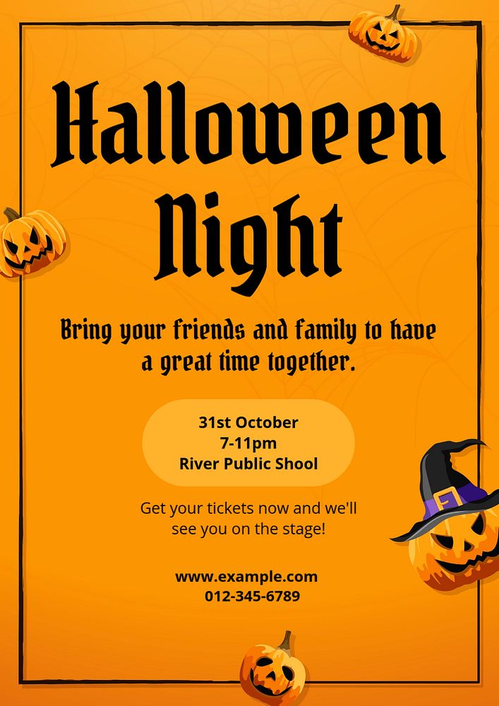 Halloween night poster template, editable text and design