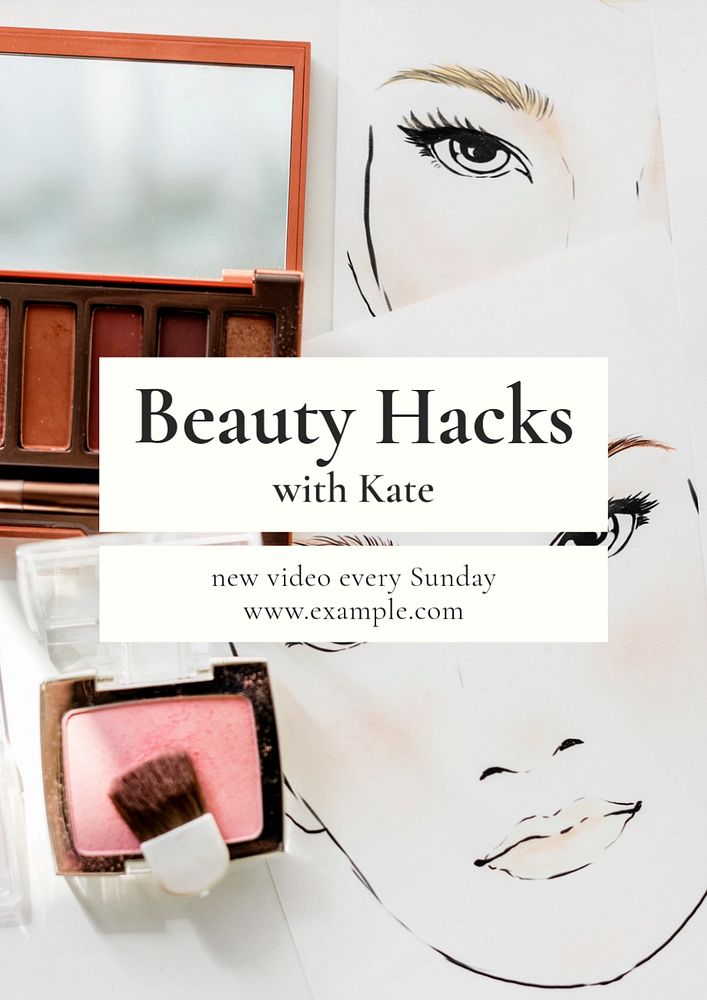 Beauty hacks poster template, editable text and design