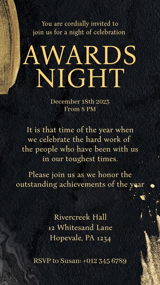 Awards night Instagram story template, editable text