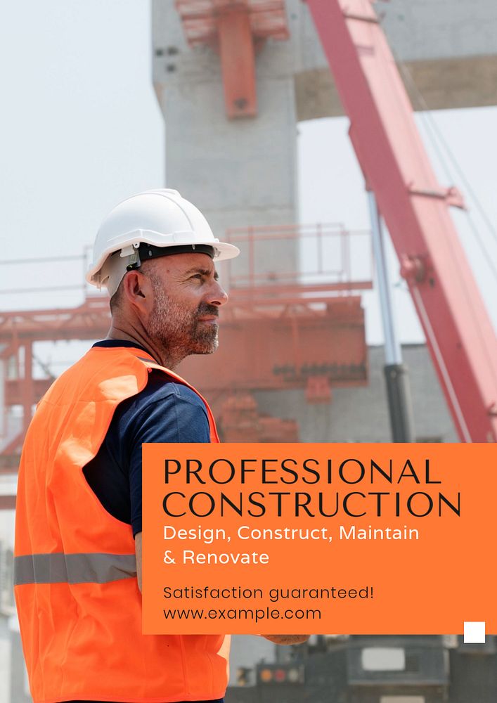 Professional construction poster template, editable text and design