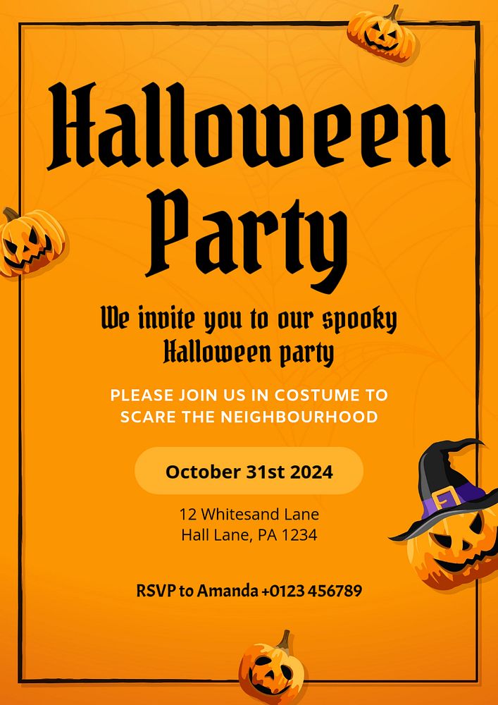 Halloween party poster template, editable text and design