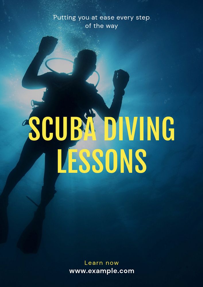 Scuba diving lessons poster template, editable text and design