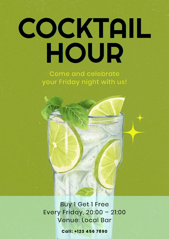 Cocktail hour  poster template, editable text and design