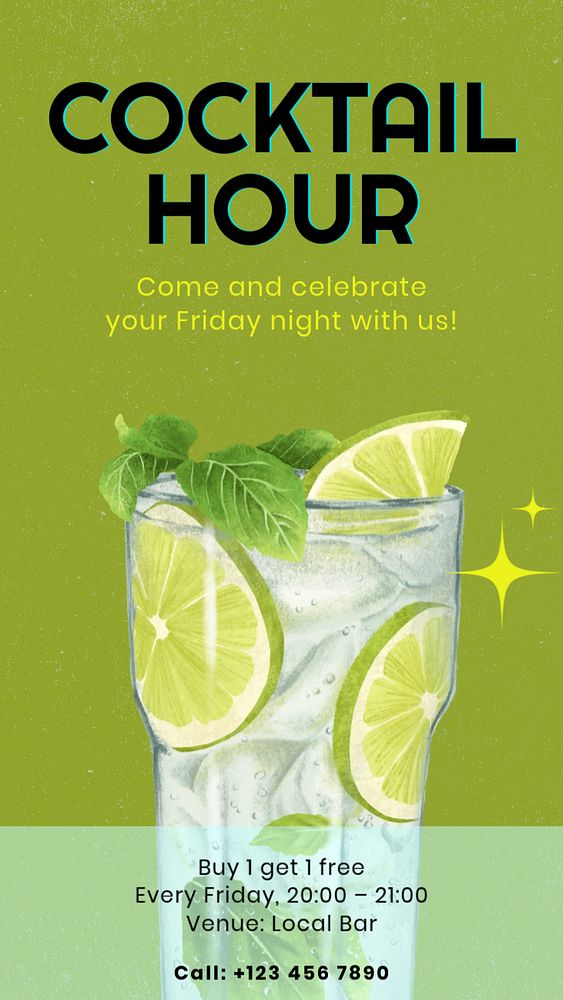 Cocktail hour  Instagram story template, editable text