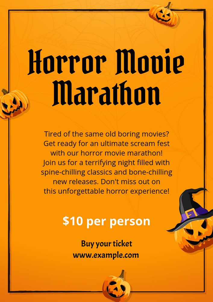 Horror movie marathon poster template, editable text and design