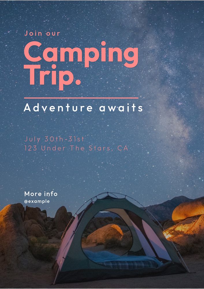 Camping trip poster template, editable text and design