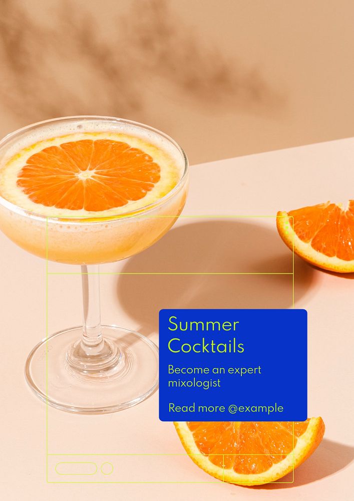 Summer cocktails poster template, editable text and design