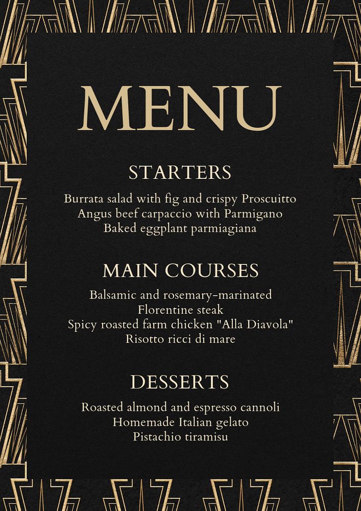 Menu poster template, editable text & design