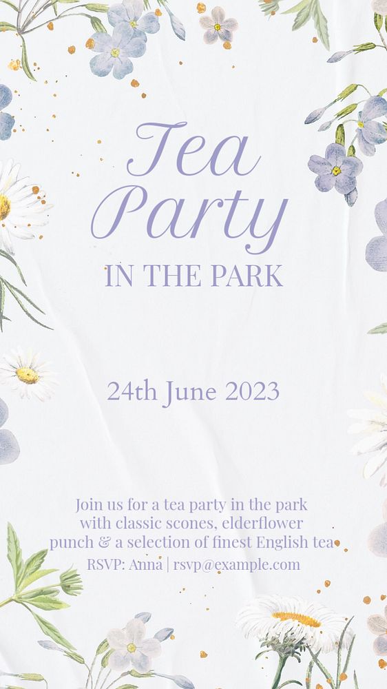 Park tea party Instagram story template, editable text