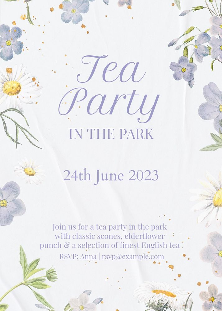 Park tea party flyer template, editable text