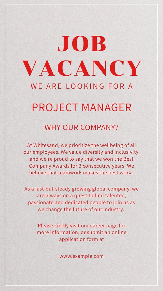 Job vacancy Instagram story template, editable text