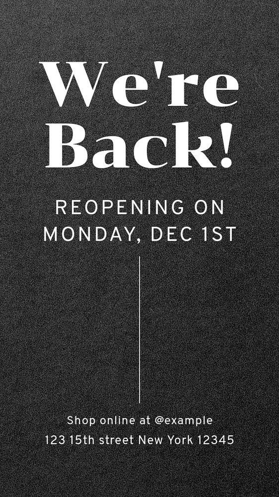 Shop reopening Instagram story template, editable text
