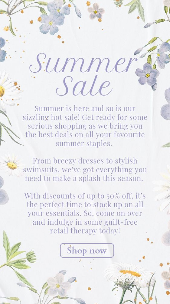 Summer sale Instagram story template, editable text