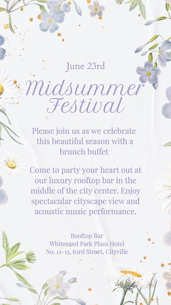 Midsummer festival Instagram story template, editable text