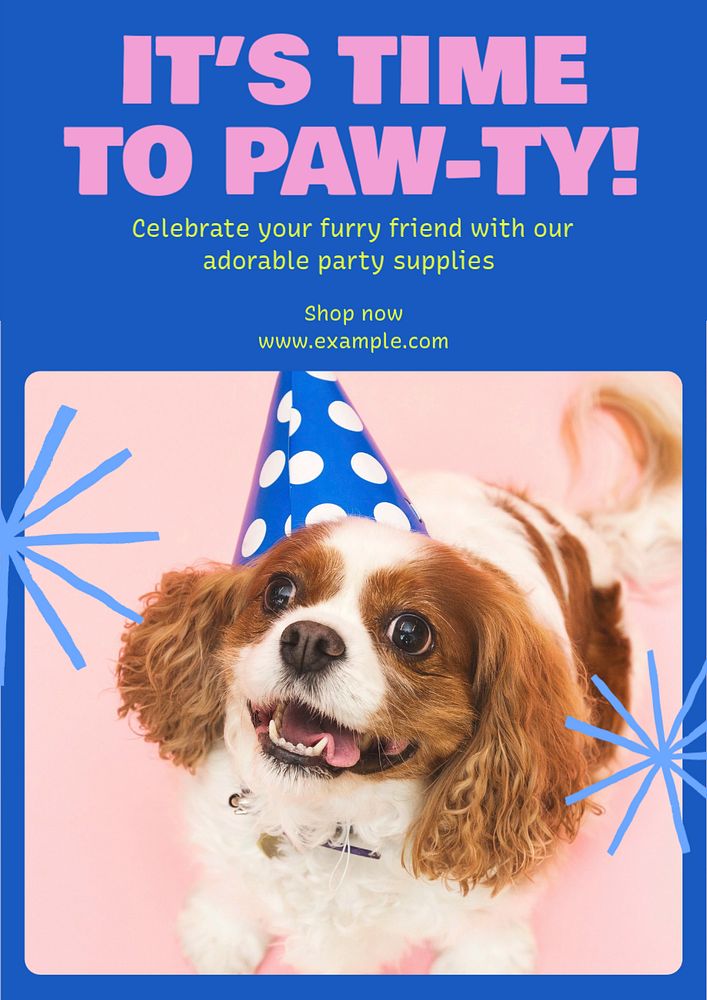 Dog birthday poster template, editable text and design