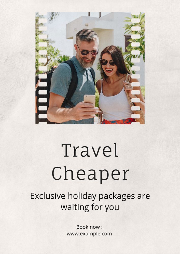 Travel Cheaper poster template, editable text and design