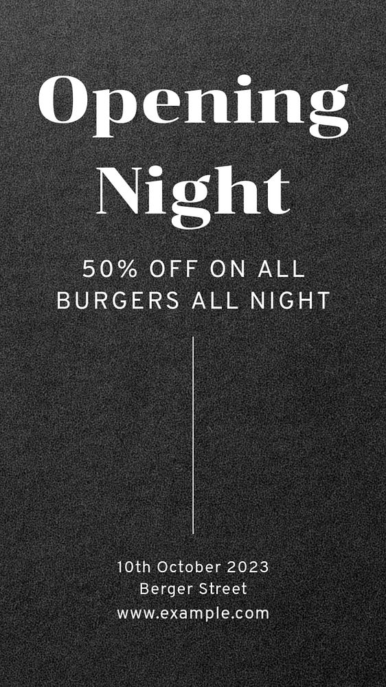 Opening night promotion Instagram story template, editable text