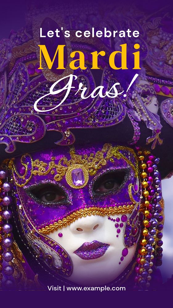 Mardi gras Instagram story template, editable text