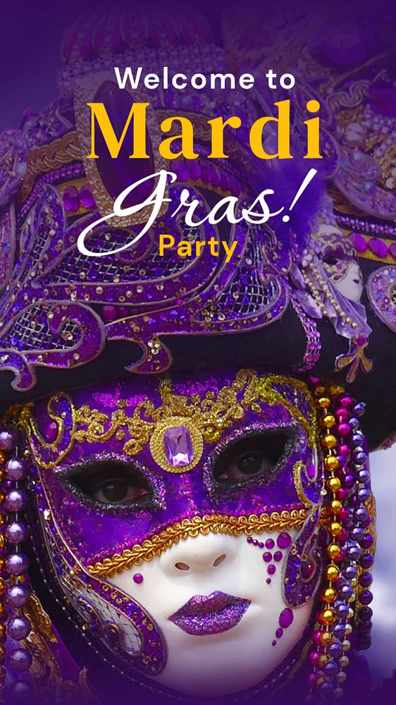 Mardi Gras party Instagram story template, editable text