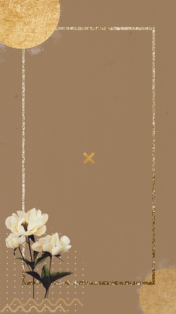 Gold glittery frame iPhone wallpaper, aesthetic flower editable design