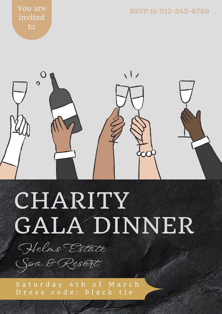 Charity gala dinner  poster template, editable text and design