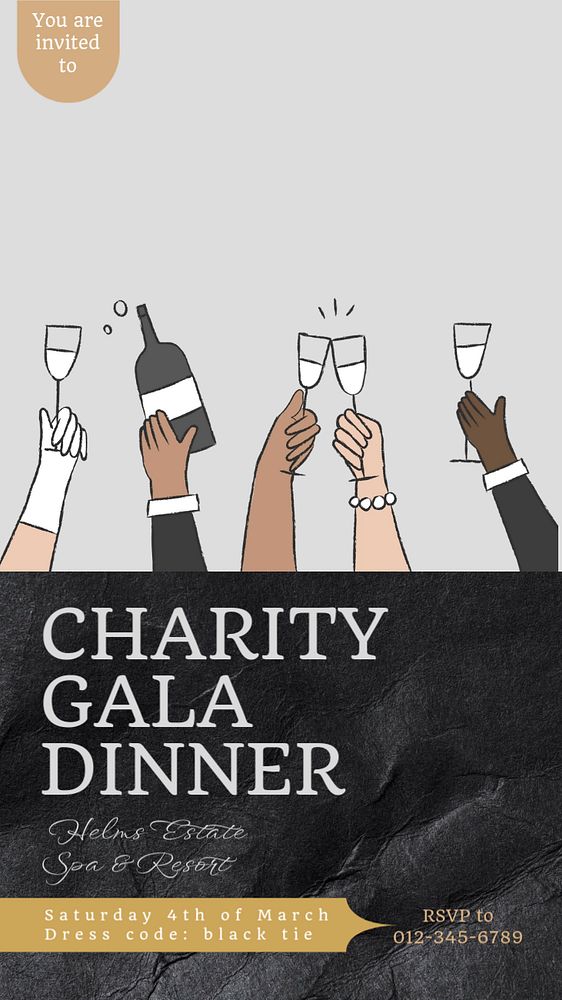 Charity gala dinner  Instagram story template, editable text