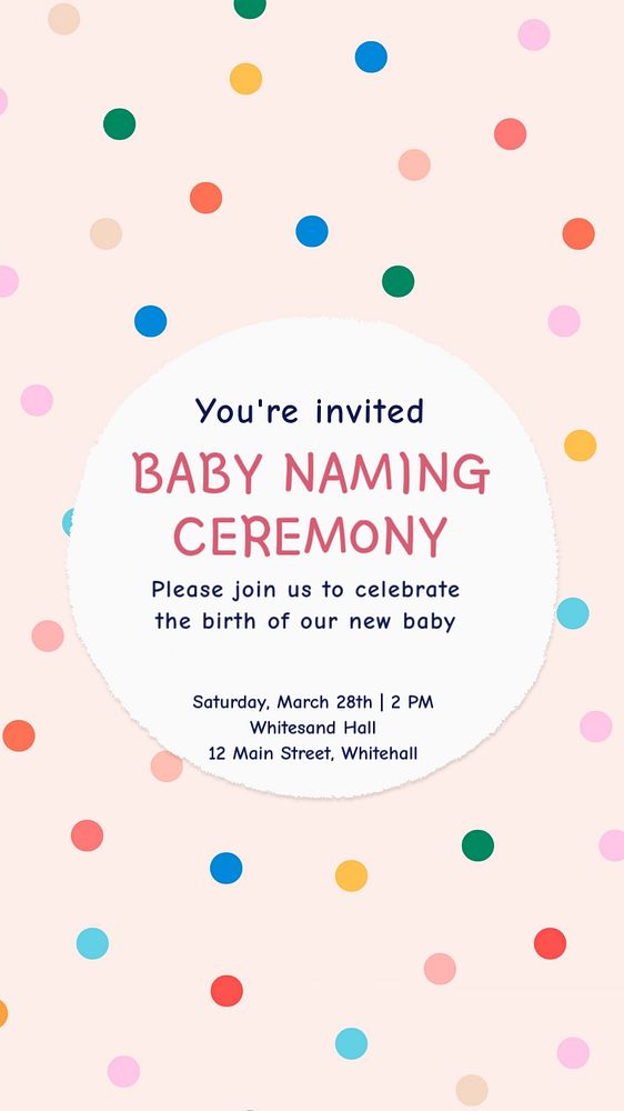 Baby naming ceremony Instagram story template, editable text