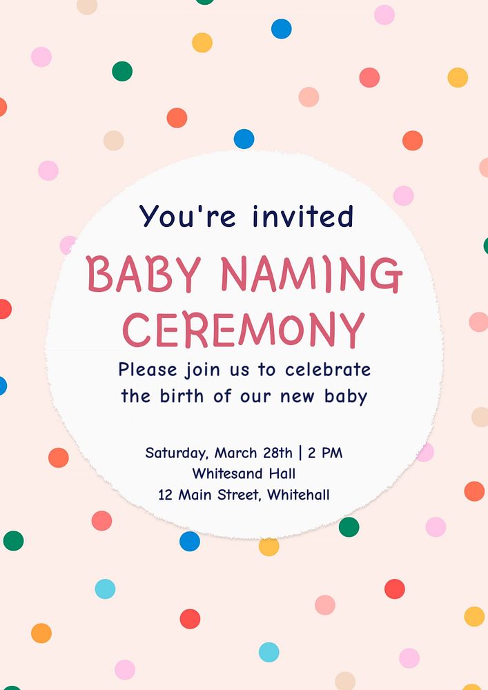 Baby naming ceremony poster template, editable text & design