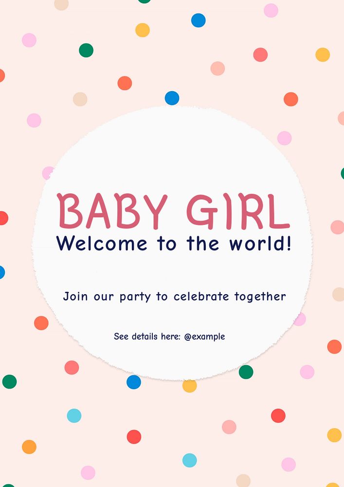 Baby girl party poster template, editable text & design