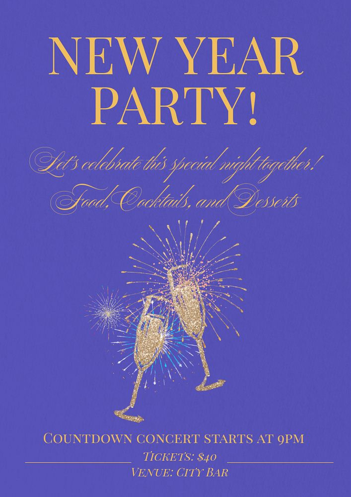 New Year party  poster template, editable text and design